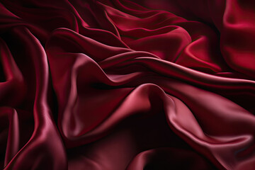 Fototapeta premium Abstract red smooth silk background. Satin elegant luxury fabric. Beautiful soft folds on the surface of the fabric. Generative AI