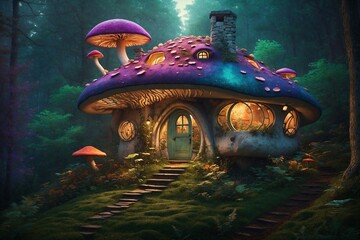 A mushroom house in the woods