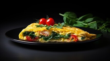 Omlet with spinach and tomatoes: useful filling at breakfast - obrazy, fototapety, plakaty