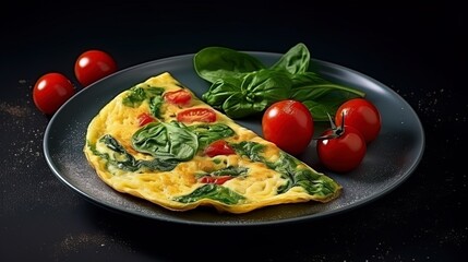 Omlet with spinach and tomatoes: protein and vitamins in mild form - obrazy, fototapety, plakaty