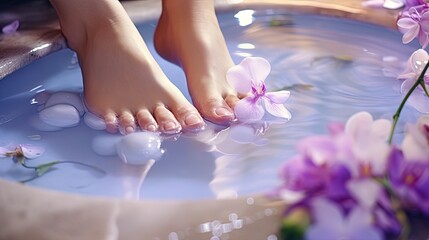 Pedicure in the spa: Caring for the legs and nails - obrazy, fototapety, plakaty