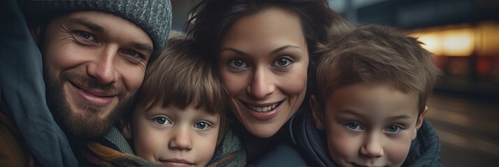 happy family in winter, generative AI