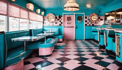 Retro 1950s American diner interior - vintage style, nostalgic feel