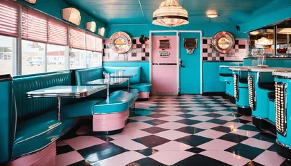 Fotobehang Retro compositie Retro 1950s American diner interior - vintage style, nostalgic feel