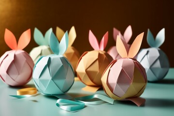 Lots of Easter gifts in creative packaging. Background with selective focus and copy space