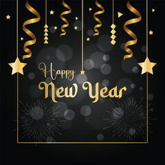 Free Vector New Year Abstract golden fireworks and golden gradient numbers on dark background