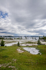 Hot water natural pool in Yellowstone National Park stock photo