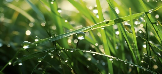 grass with dew drops, serene atmospheres