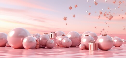 pink balloons, gold presents, and gold gifts