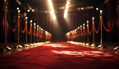 red carpet with ropes and spotlights