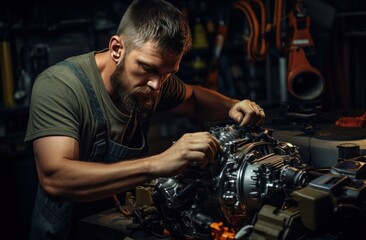 repair shop mechanic fixing the cars engine