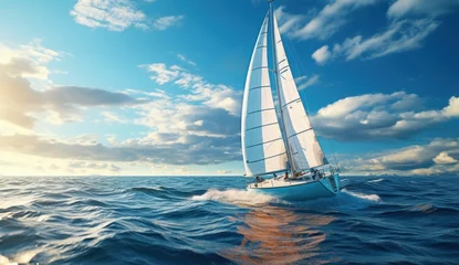 Poster sailing sailboat in the ocean © olegganko