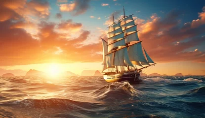 Gordijnen sailing sailboat in the ocean © olegganko