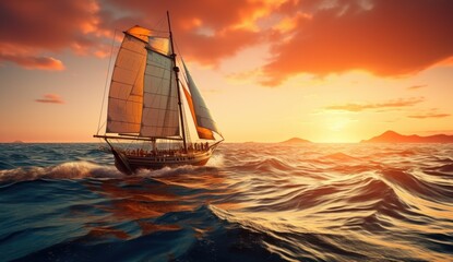 sailing sailboat in the ocean - obrazy, fototapety, plakaty