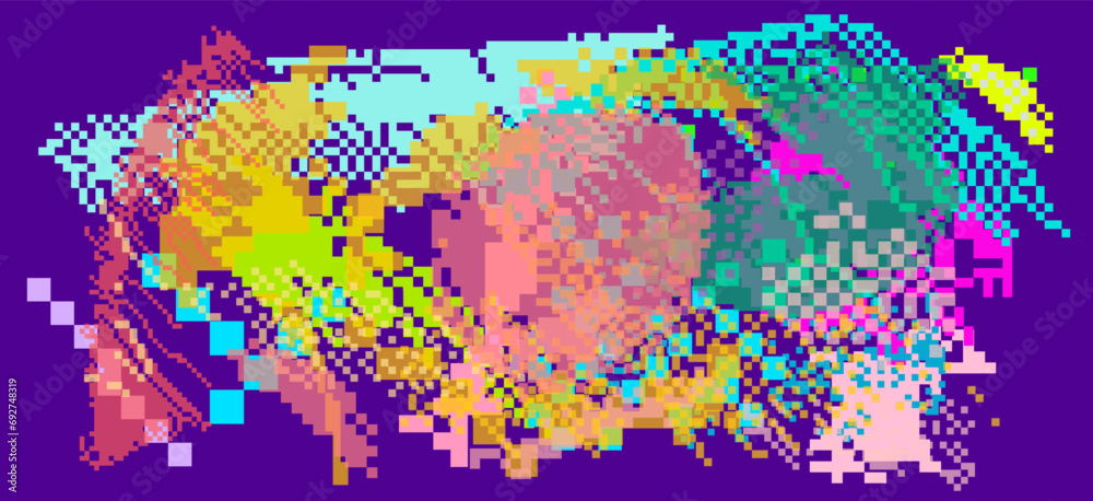 Poster Abstract glitched background with VHS pixel compression artifacts. Lo-fi vector texture.