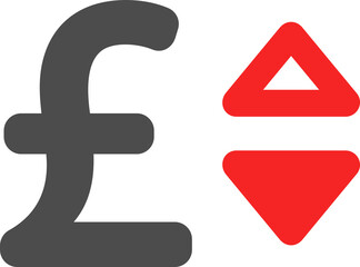 British pound, GBP with down arrow currency exchange rate