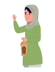 idul fitri muslim woman with lantern
