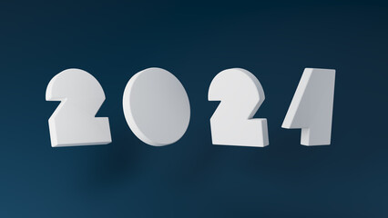 New Year Banner with 3D numerals 2024 on blue backgrounds. Great for holiday, new year projects.