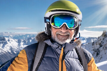sciatore con casco e occhiali anziano uomo  