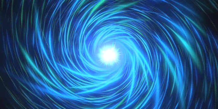 Wormhole through time and space, warp through science fiction. Abstract jump in space in hyperspace among colorful stars. Flying through blue purple data tunnel. Seamless loop, 3d animation in 4K