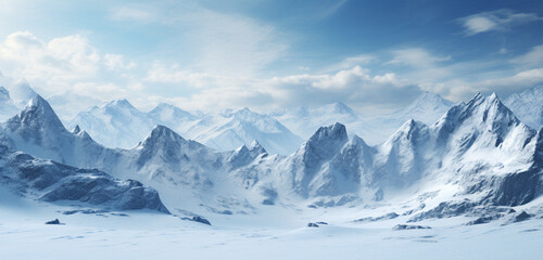 Fototapeta na wymiar A detailed view of a 3D wall texture featuring a peaceful, snowy mountain landscape scene. 8k,