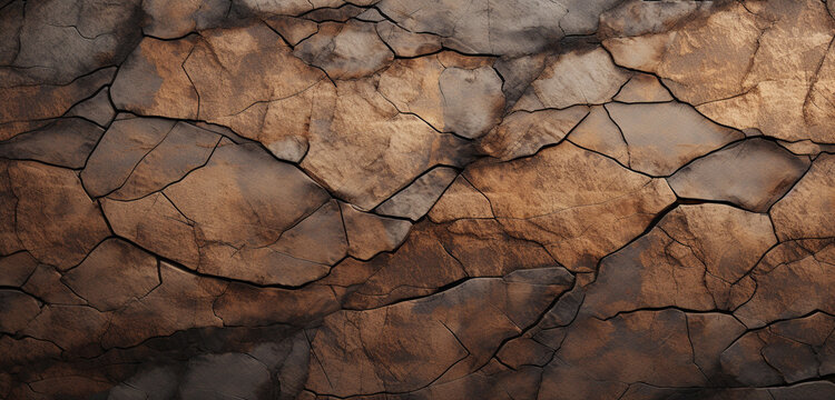 A high-definition image featuring a 3D wall texture with a rugged, cracked earth design in natural tones. 8k,