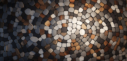 A high-definition image showcasing a 3D wall texture with a rustic stone mosaic design. 8k,