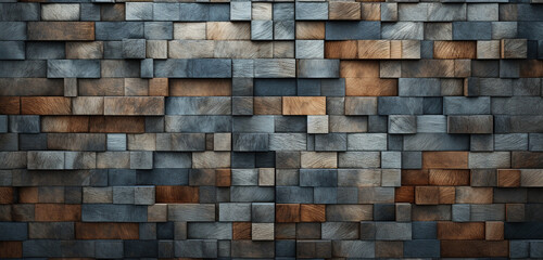 A high-definition image showcasing a 3D wall texture with a rustic stone mosaic design. 8k,