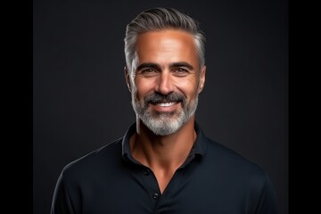 Portrait of a handsome middle-aged man over dark background.