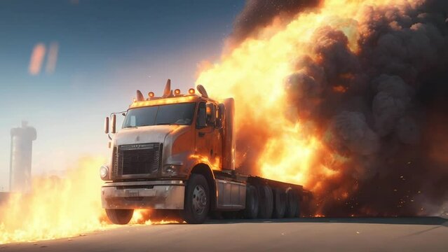 fire truck on the road, Seamless Animation Video Background in 4K Resolution	