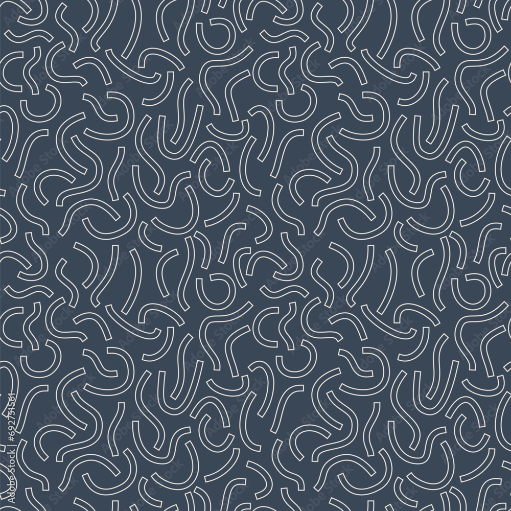 Poster monochrome geometric seamless pattern. black outline curved lines