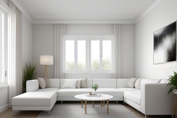 Fototapeta na wymiar 3d render, modern interior design, living room with sofa