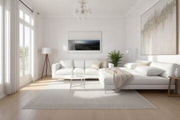 Naklejka na ściany i meble 3d render, modern interior design, living room with sofa