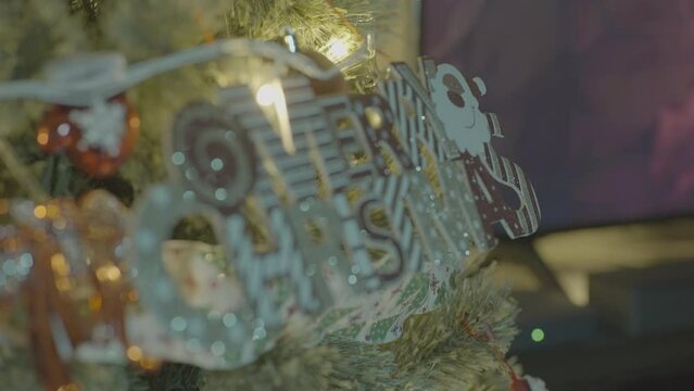 High quality low light no noise Slog3 footage from Sony A7Siii of Christmas tree, lights for colour grading practice and short projects_007