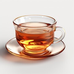 A cup of tea on a transparent glass cup. 3d cup of red tea.