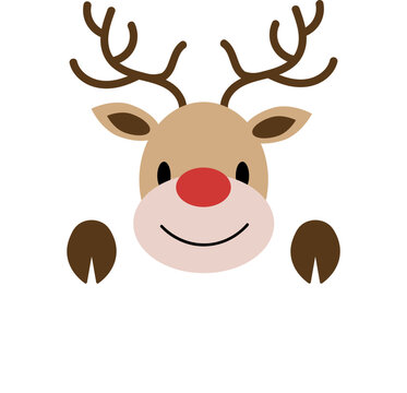 Rudolph Reindeer holding a Blank Placard with Copy Space for Christmas Messages Name Gift Tag