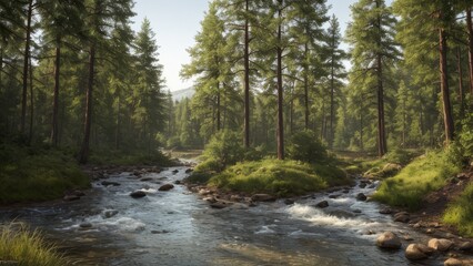 The forest in the mountains, stream in the forest, river in the woods