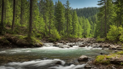 Obraz premium The forest in the mountains, stream in the forest, river in the woods