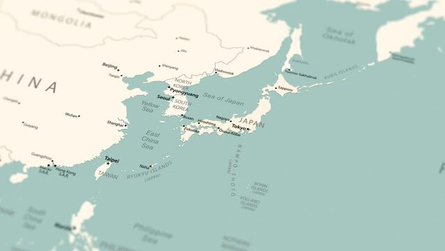 Japan on the world map. Smooth map rotation. 4K animation.