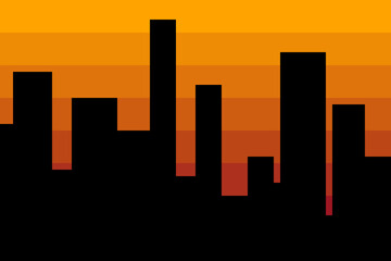 Silhouette of a cityscape with orange striped background