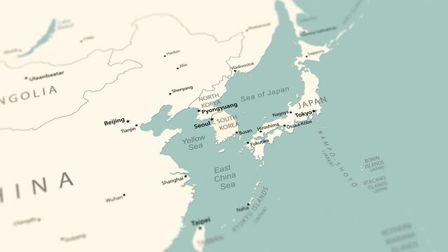 South Korea on the world map. Smooth map rotation. 4K animation.