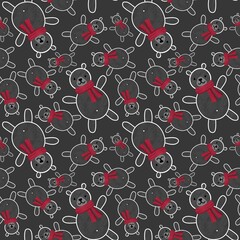 Cartoon winter animals seamless bears and scarf pattern for Christmas wrapping paper and fabrics
