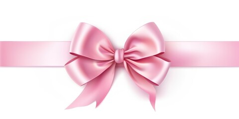 A pink ribbon with a bow on a white background. Photorealistic clipart on white background. - obrazy, fototapety, plakaty