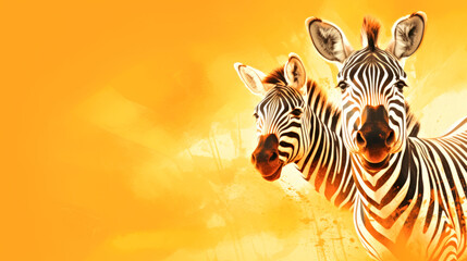 A couple of zebra standing next to each other. Monochrome peach fuzz background.
