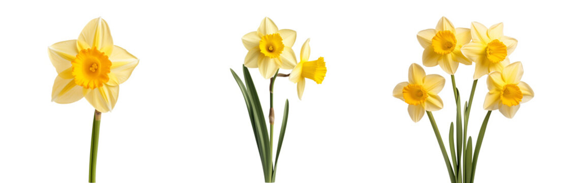 yellow daffodil flower isolated on transparent background.
