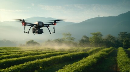Fototapeta na wymiar A drone flying over a field of crops.