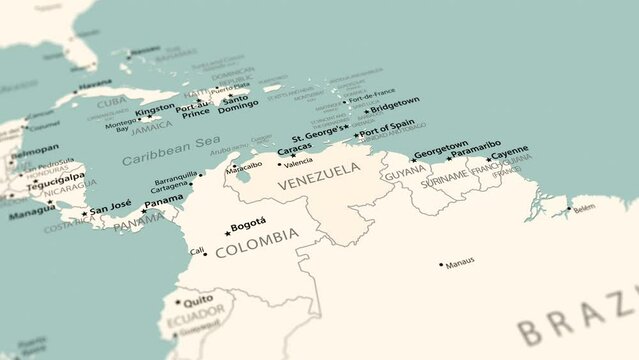 Venezuela on the world map. Smooth map rotation. 4K animation.