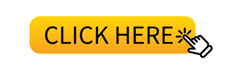 Click here for links to websites.Icon with click here and hand.Hand cursor icon with yellow button click here For links to links on the website.Vector illustration