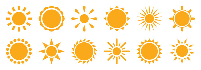 Sun icon set vector.Solar icons.Sun icons vector isolated on white background.Sunshine vector sign.Sun simple icons collection.Vector illustration