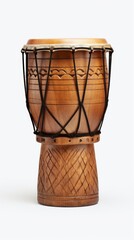 Fototapeta na wymiar Djembe drum on a white background. Traditional percussion musical instrument of African culture. Suitable for musical design, article, blog, social media post, album cover, poster. Vertical format
